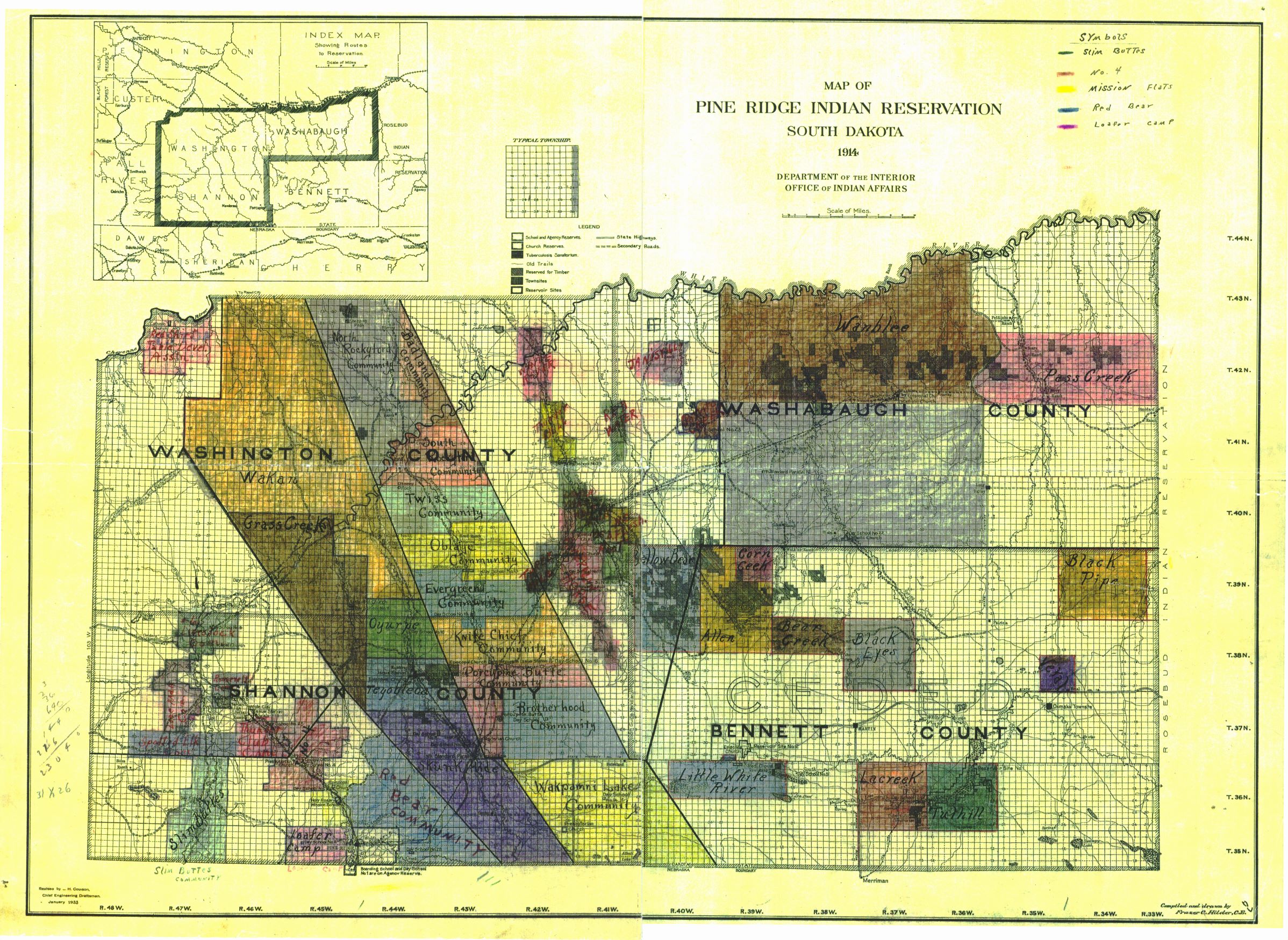 1914 Map of Pine Ridge Indian Reservation South Dakota Woksape Tipi